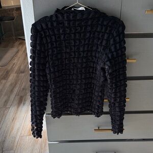 Elodie Black Textured Knit Jacket with Zip Front